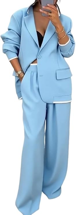 Donna Completo a Tre Pezzi | Blazer Doppiopetto & Pantaloni Ampi | Ufficio e Lavoro