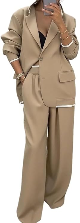 Donna Completo a Tre Pezzi | Blazer Doppiopetto & Pantaloni Ampi | Ufficio e Lavoro