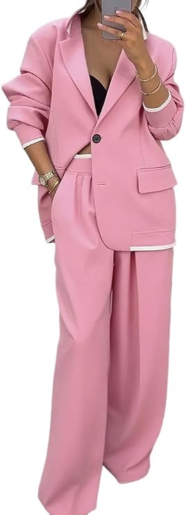 Donna Completo a Tre Pezzi | Blazer Doppiopetto & Pantaloni Ampi | Ufficio e Lavoro