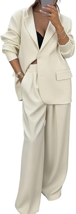Donna Completo a Tre Pezzi | Blazer Doppiopetto & Pantaloni Ampi | Ufficio e Lavoro