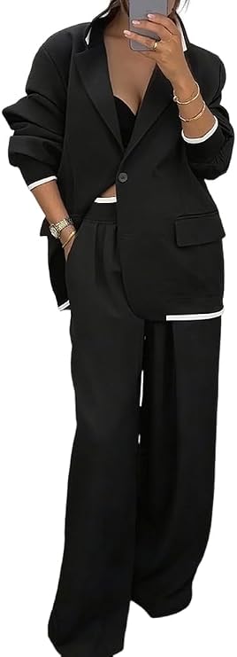 Donna Completo a Tre Pezzi | Blazer Doppiopetto & Pantaloni Ampi | Ufficio e Lavoro