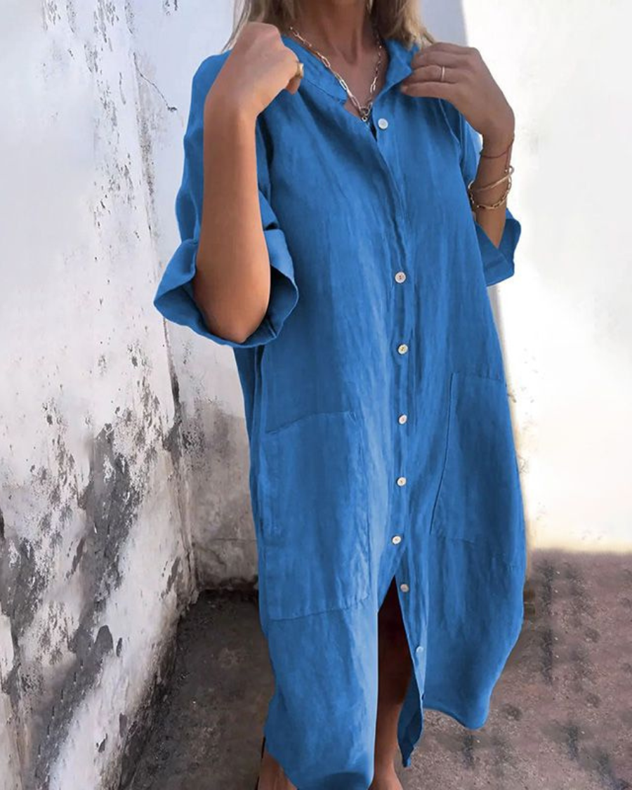 Vestido camisero midi casual y amplio | Mezcla ligera de algodón