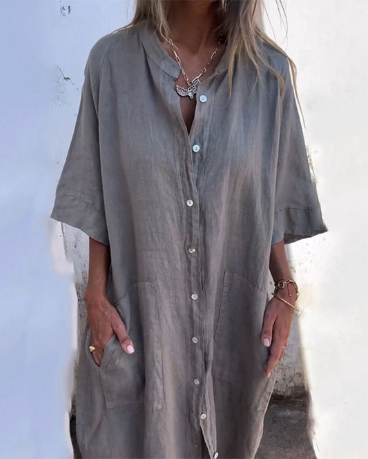 Vestido camisero midi casual y amplio | Mezcla ligera de algodón