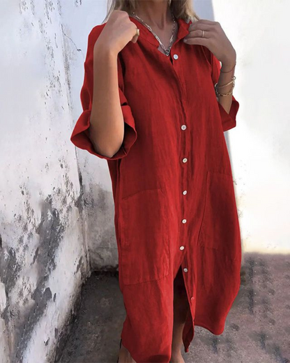 Vestido camisero midi casual y amplio | Mezcla ligera de algodón