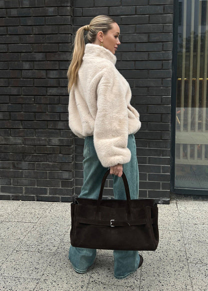 Mujer Chaqueta de Pelo Sintético | Bolsillos Laterales & Cierre Discreto | Otoño e Invierno