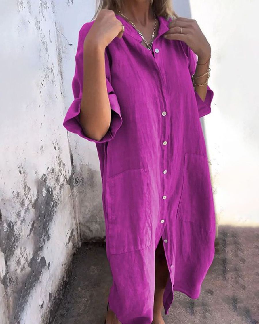 Vestido camisero midi casual y amplio | Mezcla ligera de algodón