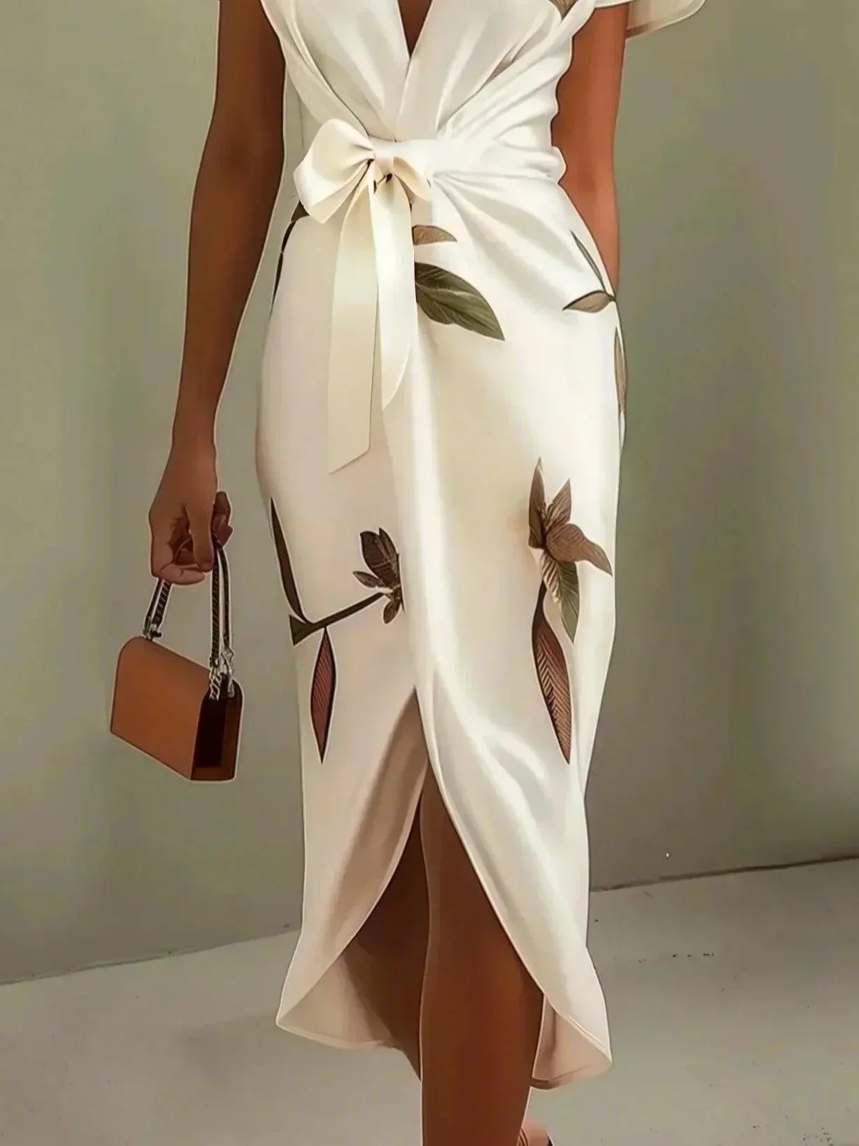 Elegante vestido cruzado estampado floral | Manga corta con volantes