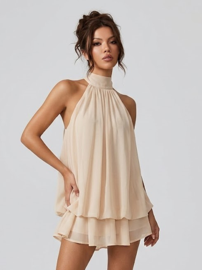 Minivestido con cuello halter y espalda descubierta | Volantes escalonados
