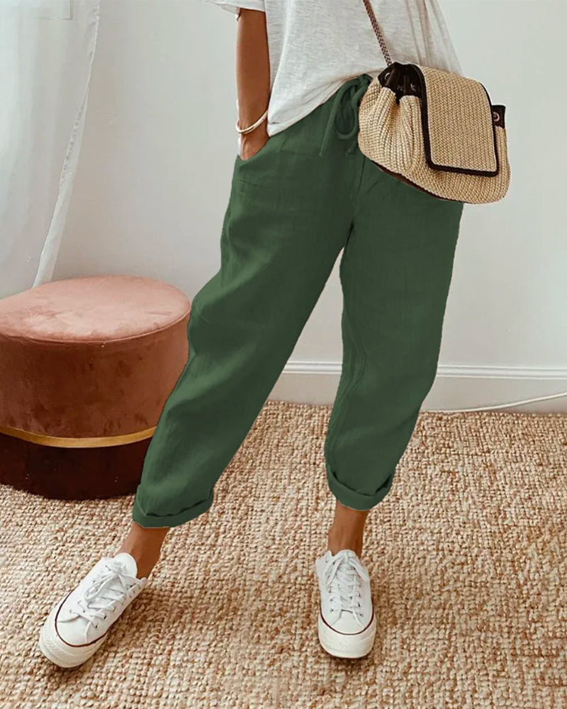 Pantalón largo de lino para mujer | Corte relajado