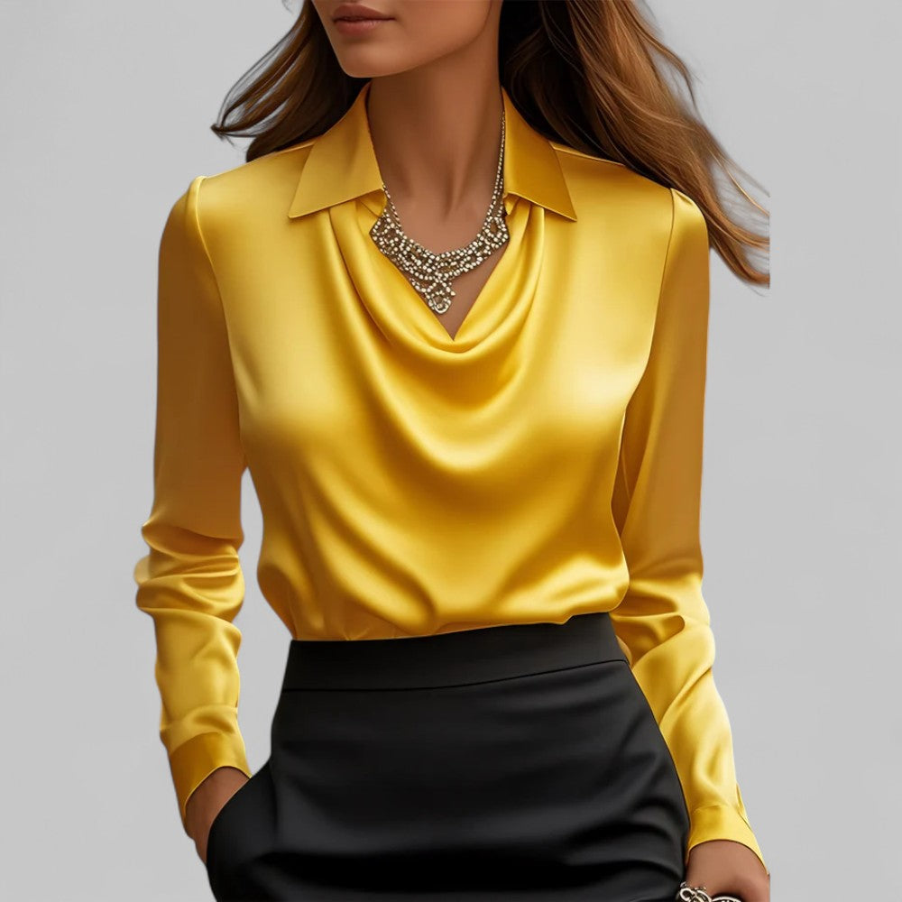 Elegante blusa satinada con cuello de cascada para mujer | Corte fluido