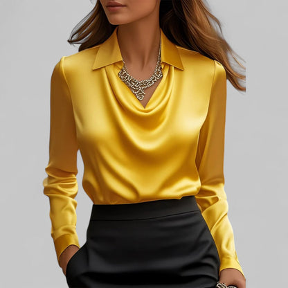 Elegante blusa satinada con cuello de cascada para mujer | Corte fluido