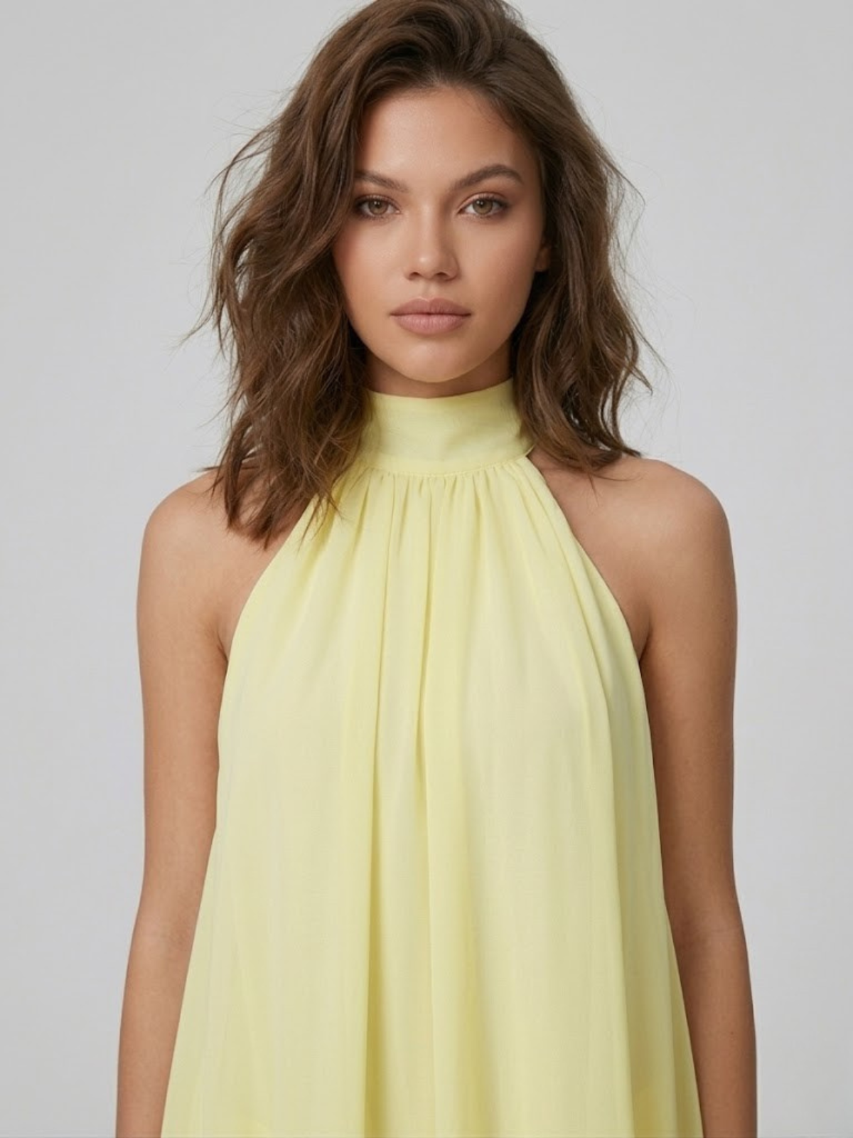 Minivestido con cuello halter y espalda descubierta | Volantes escalonados