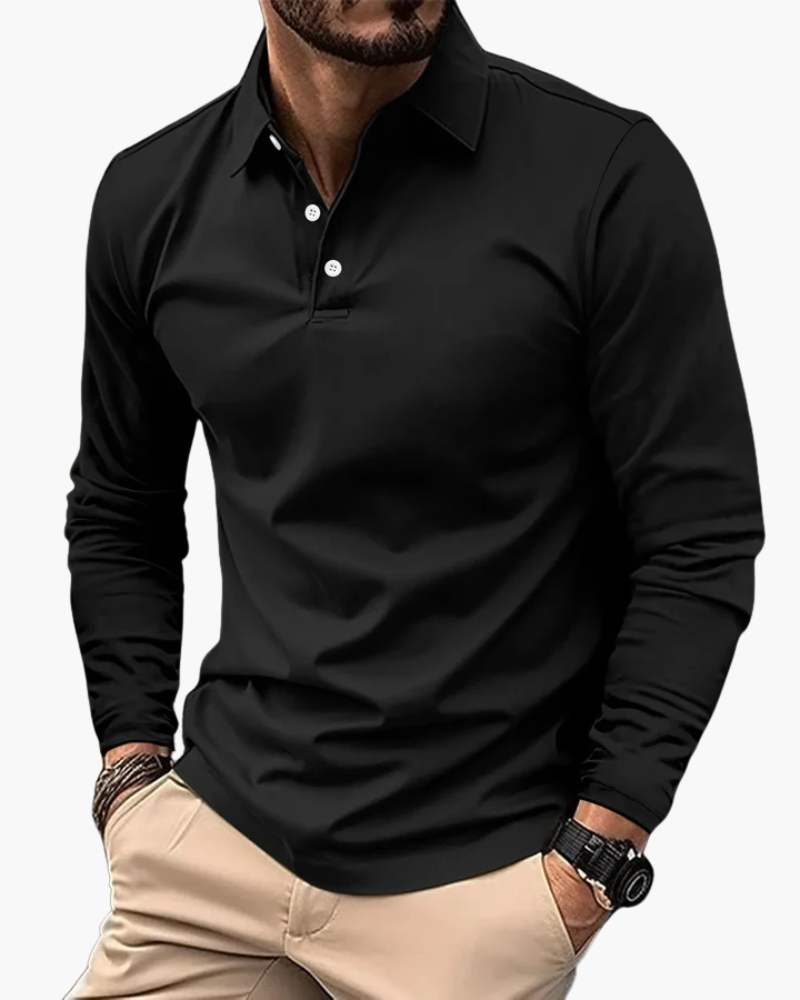 Hombre Polo de Manga Larga | Cuello Clásico & Cierre de Botones | Uso Diario