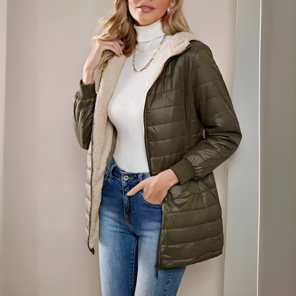 Mujer Abrigo Acolchado con Capucha | Forro Polar & Cierre de Cremallera | Otoño e Invierno