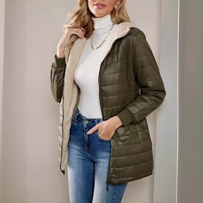 Mujer Abrigo Acolchado con Capucha | Forro Polar & Cierre de Cremallera | Otoño e Invierno