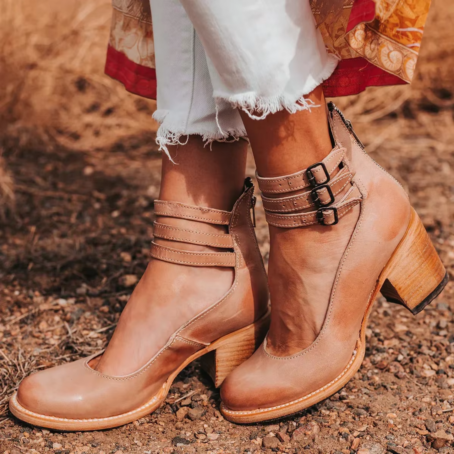Elegantes sandalias de verano para mujer | Piel sintética marrón claro