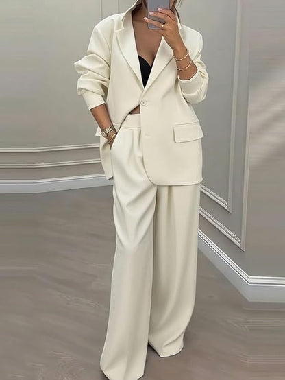 Donna Completo a Tre Pezzi | Blazer Doppiopetto & Pantaloni Ampi | Ufficio e Lavoro