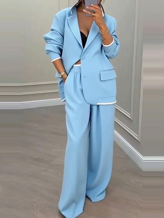 Donna Completo a Tre Pezzi | Blazer Doppiopetto & Pantaloni Ampi | Ufficio e Lavoro