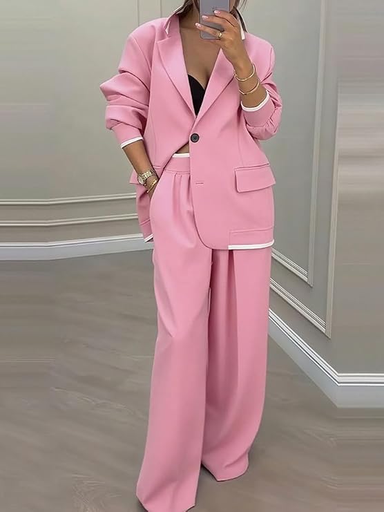Donna Completo a Tre Pezzi | Blazer Doppiopetto & Pantaloni Ampi | Ufficio e Lavoro