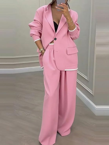 Donna Completo a Tre Pezzi | Blazer Doppiopetto & Pantaloni Ampi | Ufficio e Lavoro