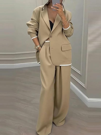 Donna Completo a Tre Pezzi | Blazer Doppiopetto & Pantaloni Ampi | Ufficio e Lavoro