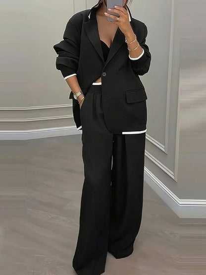 Donna Completo a Tre Pezzi | Blazer Doppiopetto & Pantaloni Ampi | Ufficio e Lavoro