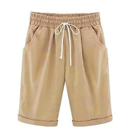 Pantalones cortos holgados de algodón con bolsillos para mujer | Cintura elástica con cordón