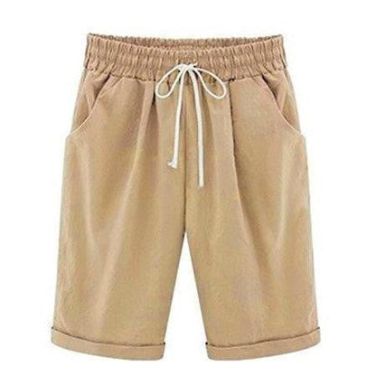 Pantalones cortos holgados de algodón con bolsillos para mujer | Cintura elástica con cordón