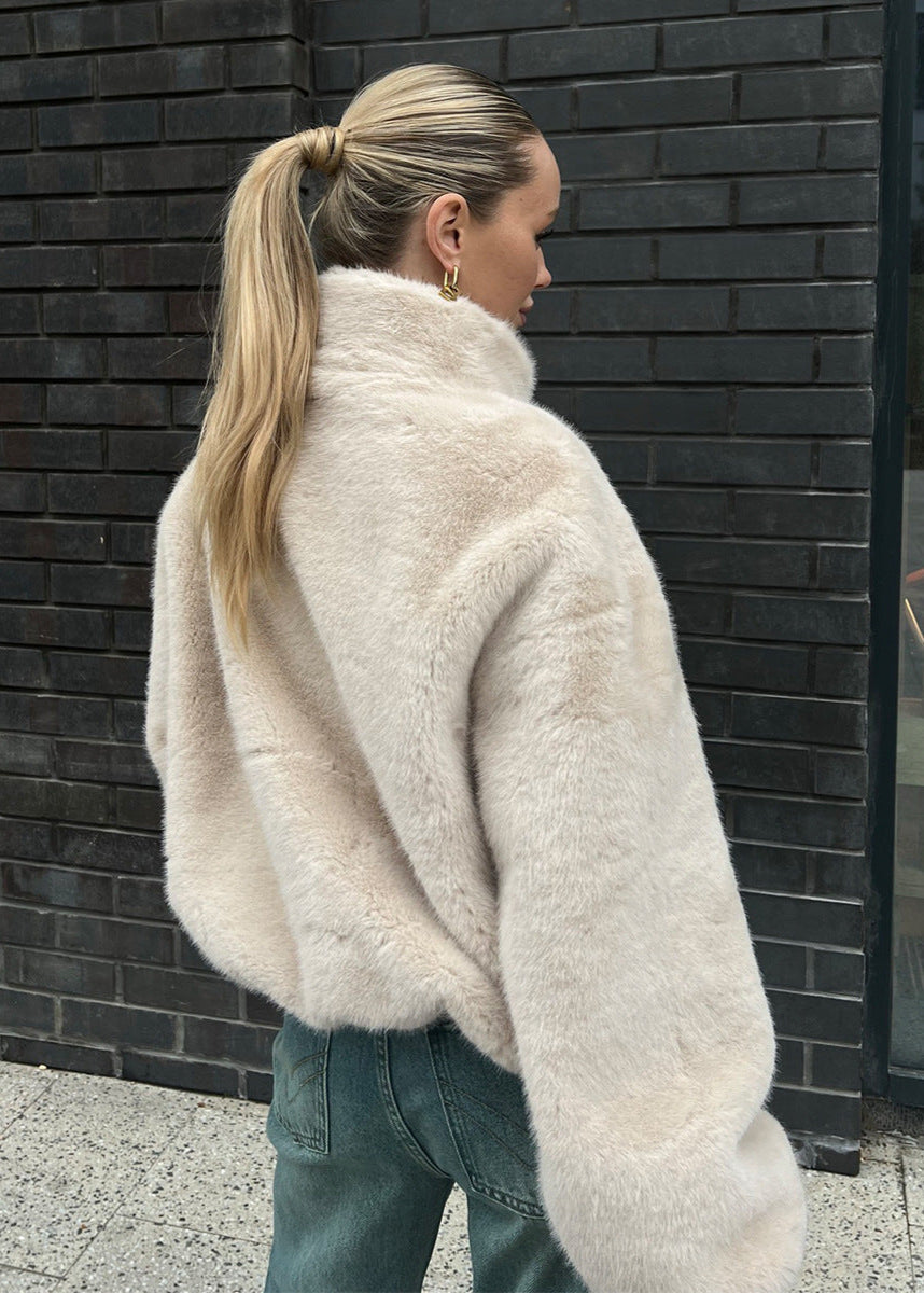 Mujer Chaqueta de Pelo Sintético | Bolsillos Laterales & Cierre Discreto | Otoño e Invierno