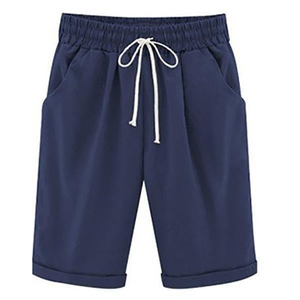 Pantalones cortos holgados de algodón con bolsillos para mujer | Cintura elástica con cordón