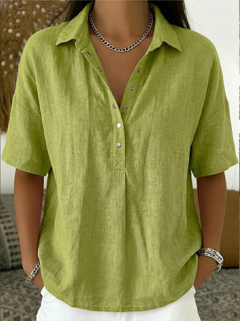 Camisa informal con cuello abotonado para mujer | Tejido ligero y transpirable