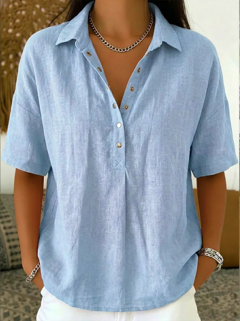 Camisa informal con cuello abotonado para mujer | Tejido ligero y transpirable