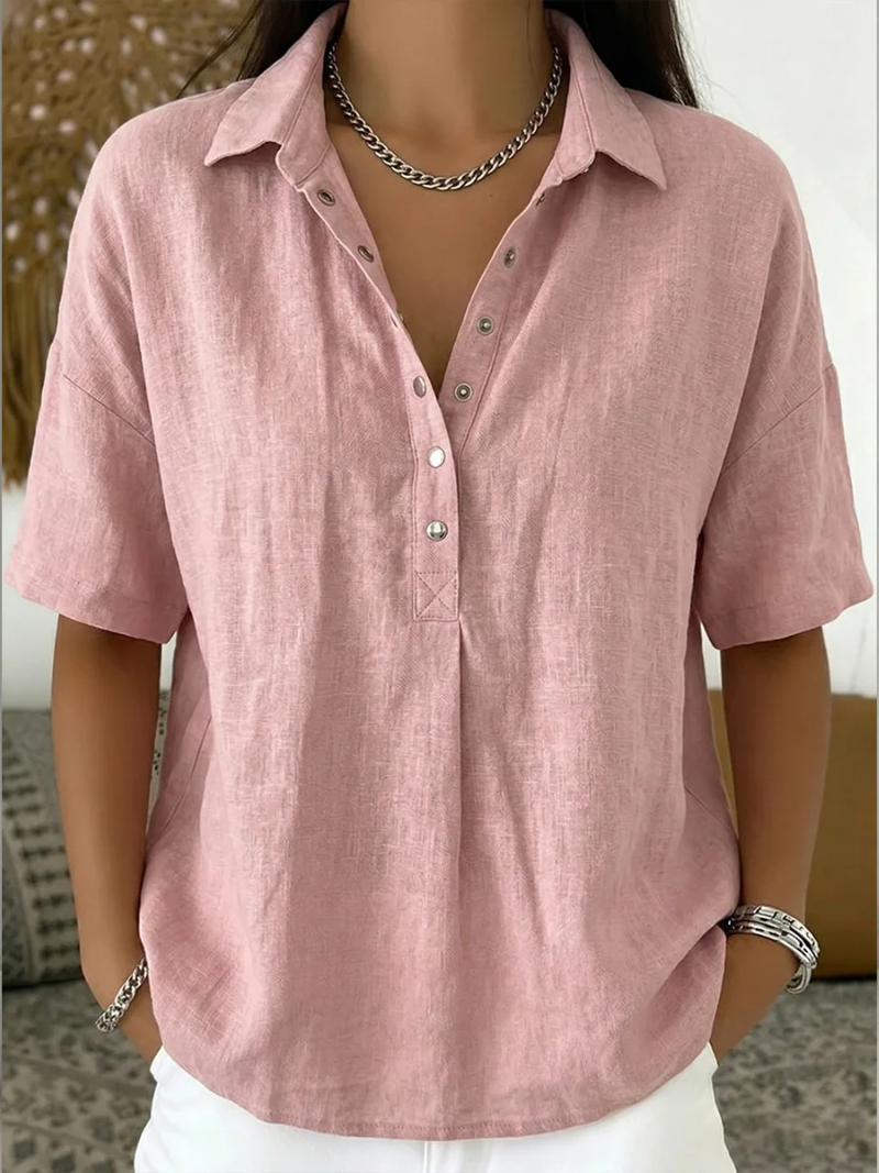 Camisa informal con cuello abotonado para mujer | Tejido ligero y transpirable