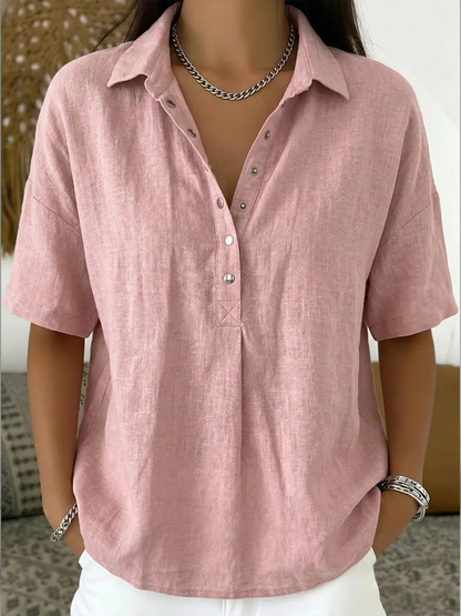 Camisa informal con cuello abotonado para mujer | Tejido ligero y transpirable
