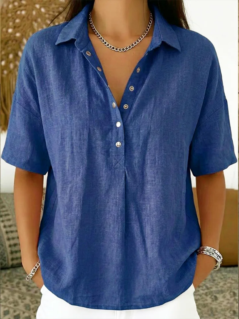 Camisa informal con cuello abotonado para mujer | Tejido ligero y transpirable
