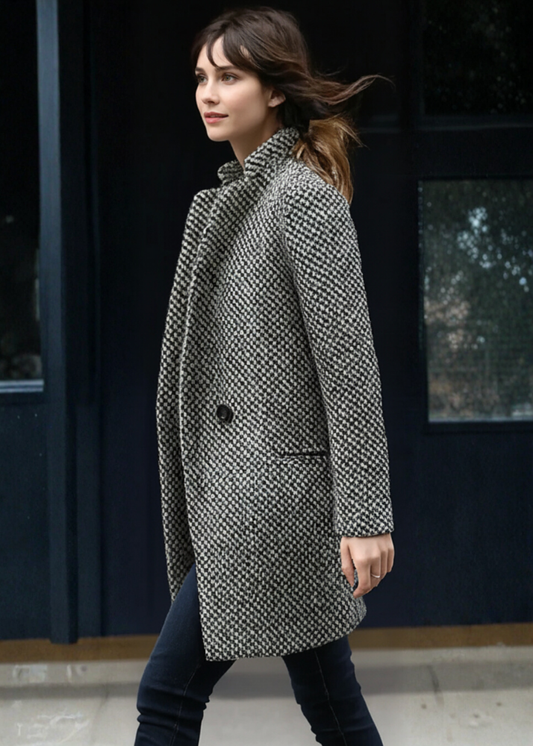 Mujer Abrigo de Tweed | Cierre de Botón & Cuello Sastre | Otoño e Invierno