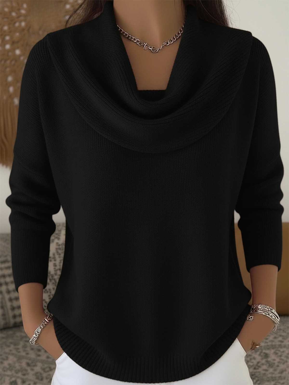 Mujer Jersey de Punto con Cuello Vuelto | Lana Merina & Manga Larga | Otoño e Invierno