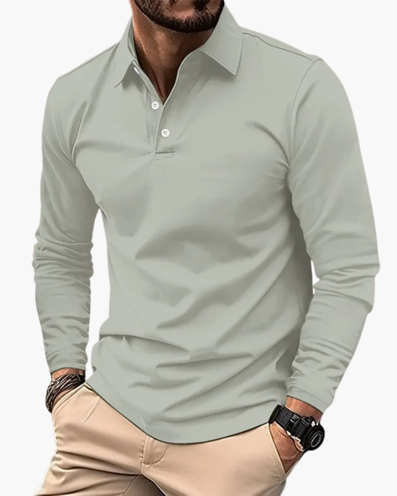 Hombre Polo de Manga Larga | Cuello Clásico & Cierre de Botones | Uso Diario