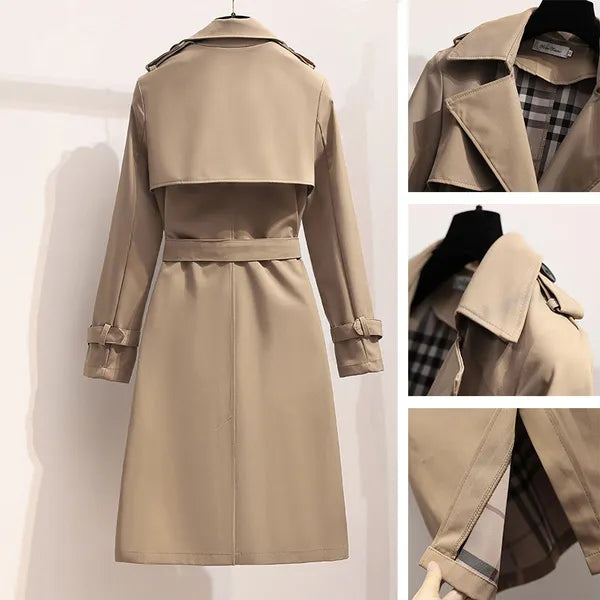 Mujer Gabardina Larga | Doble Botonadura & Forro Estampado | Invierno