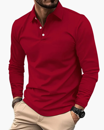 Hombre Polo de Manga Larga | Cuello Clásico & Cierre de Botones | Uso Diario