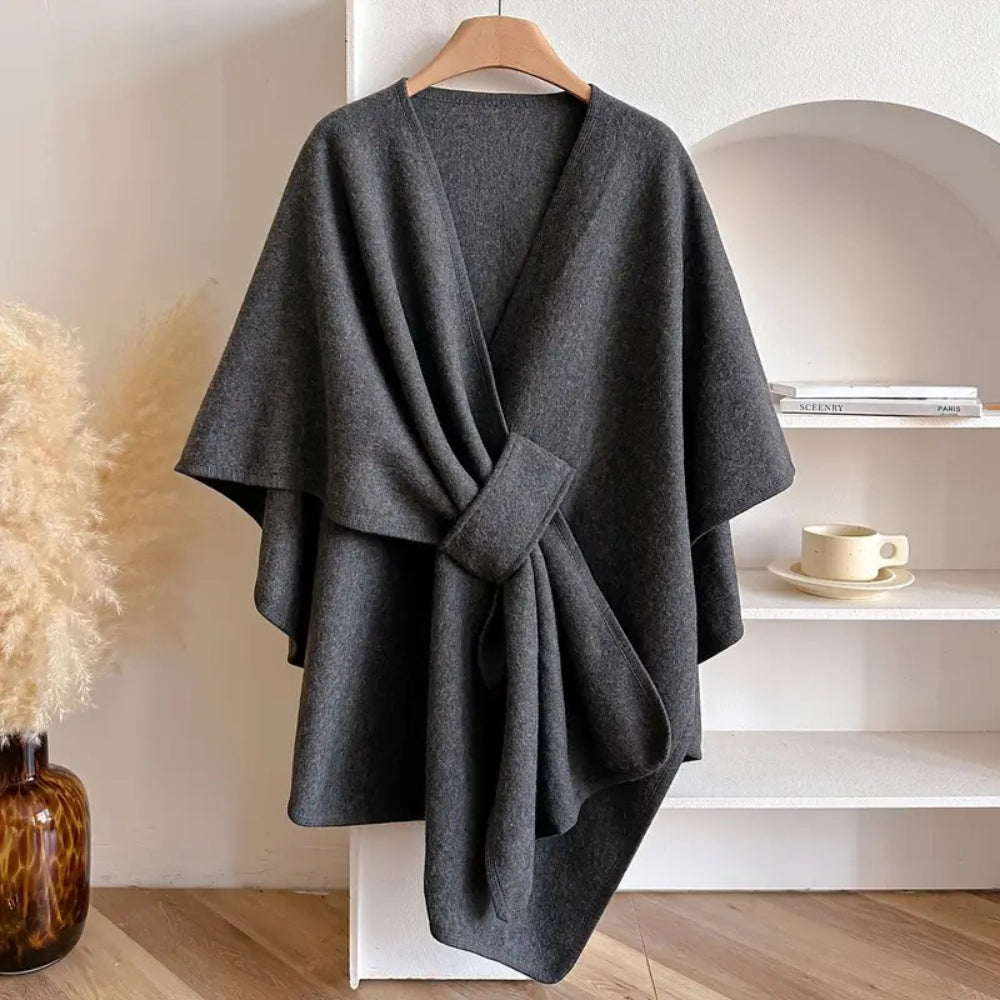 Mujer Poncho Cruzado de Punto | Pasador Lateral & Escote en V | Otoño e Invierno