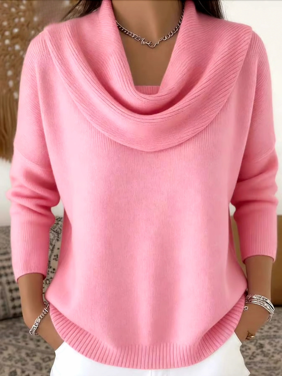 Mujer Jersey de Punto con Cuello Vuelto | Lana Merina & Manga Larga | Otoño e Invierno