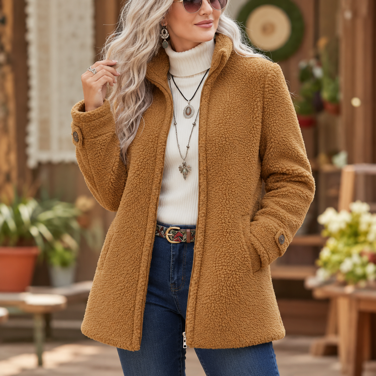 Mujer Chaqueta de Forro Polar | Cierre de Cremallera & Cuello Alto | Uso Diario