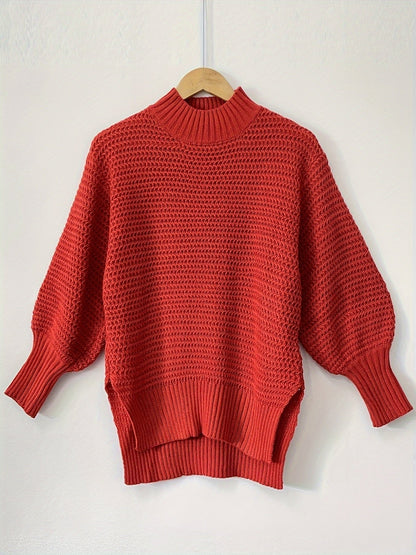Mujer Jersey de Punto Texturizado | Cuello Alto & Bajo Asimétrico | Uso Diario
