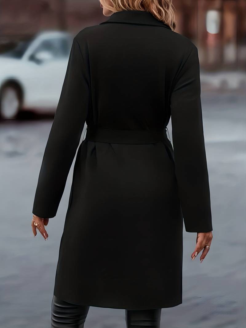 Mujer Chaqueta Larga Elegante | Diseño Abierto & Color Negro | Uso Diario