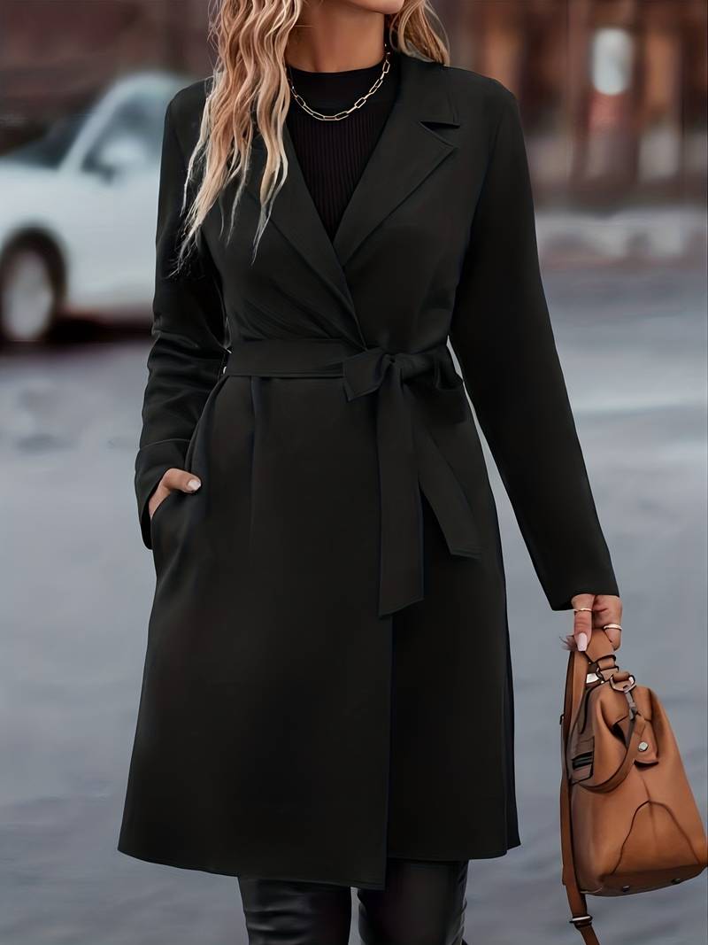 Mujer Chaqueta Larga Elegante | Diseño Abierto & Color Negro | Uso Diario