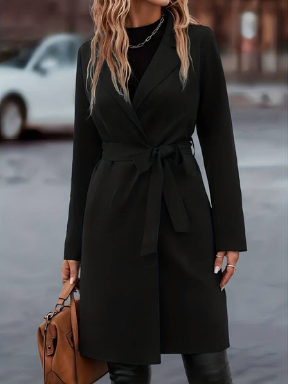 Mujer Chaqueta Larga Elegante | Diseño Abierto & Color Negro | Uso Diario