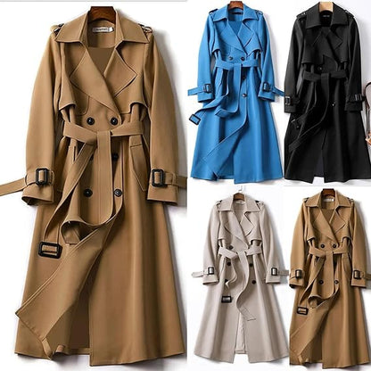 Mujer Gabardina Larga | Doble Botonadura & Forro Estampado | Invierno