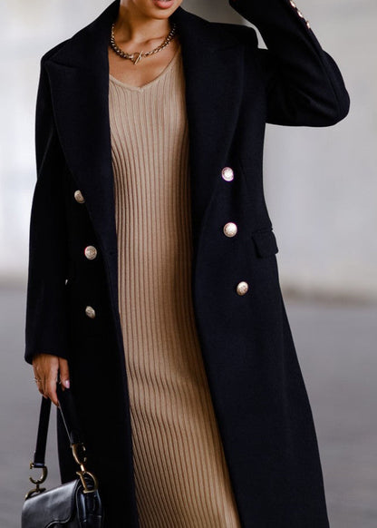 Mujer Abrigo Largo de Tweed | Doble Botonadura & Corte Ajustado | Otoño e Invierno