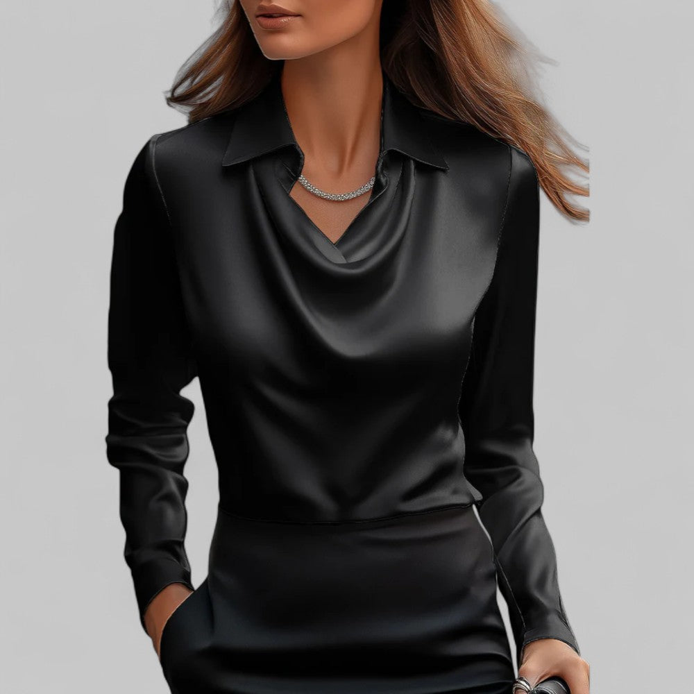 Elegante blusa satinada con cuello de cascada para mujer | Corte fluido